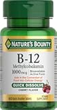 Vitamin B-12 Quick Dissolve Tablets, 1000mcg, Aids in The Conversion of Food into Cellular Energy, Cherry Flavor, 60ct