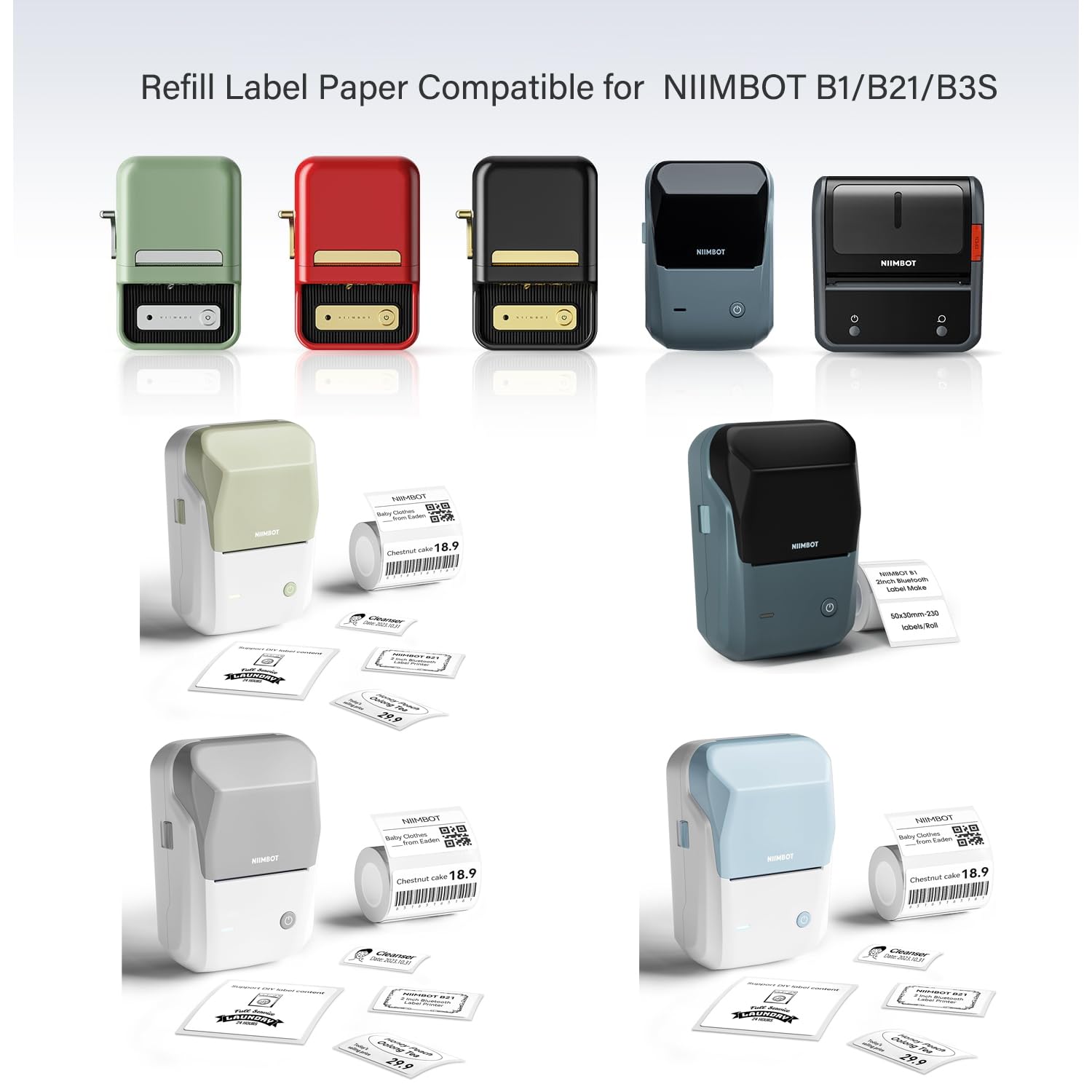 Papel de etiqueta blanca de 3 rollos de 50 x 30 mm, compatible con etiquetadora NIIMBOT B1 B21 B3S