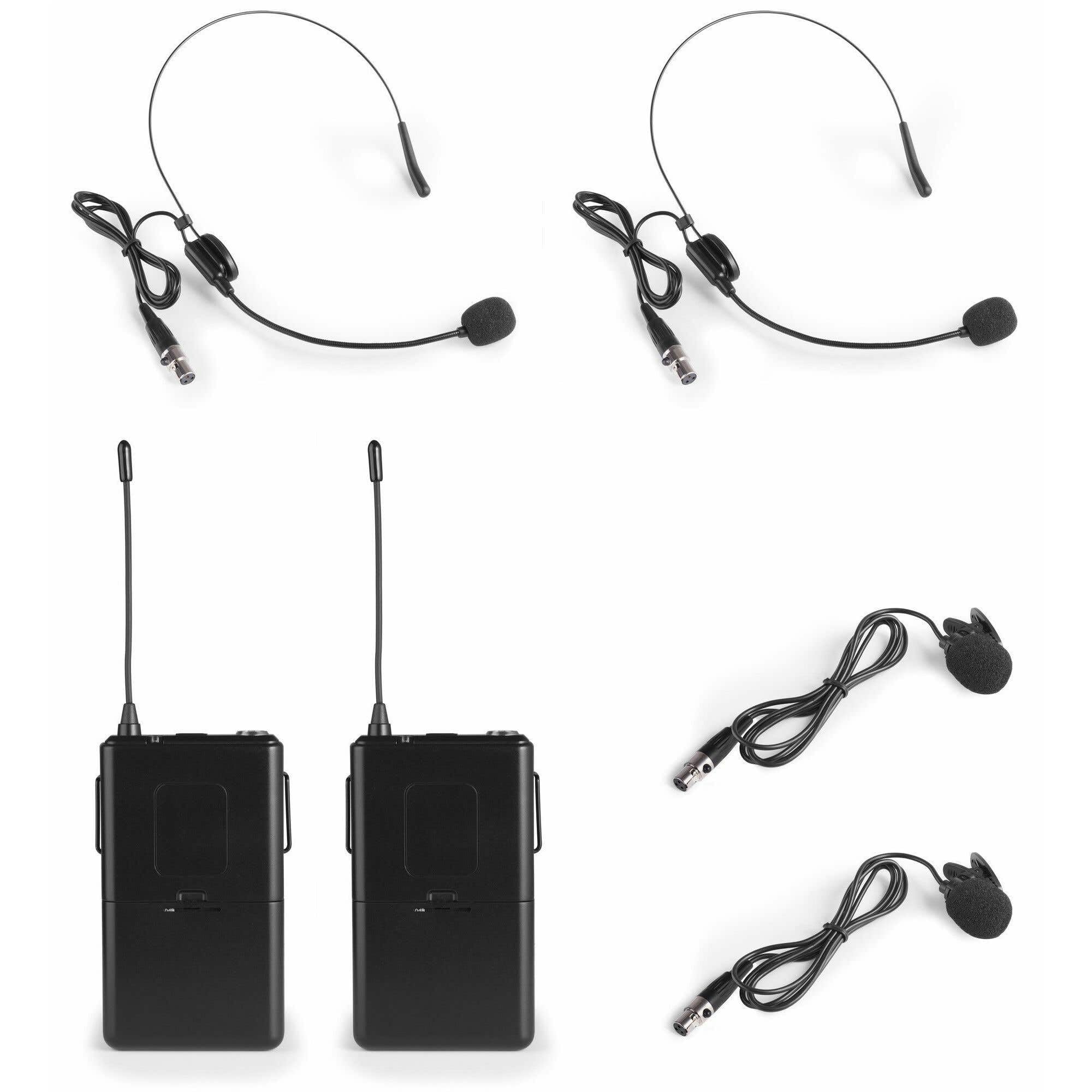 Vonyx WM522B - Mikrofon Empfänger mit 2 drahtlosen VHF-Bodypacks mit Headset Mikrofone, Mikrofonset, VHF Mikrofon für Shows, Entertainer, Moderation, Vorlesung, Professoren, Lehrer, Kopfmikrofon