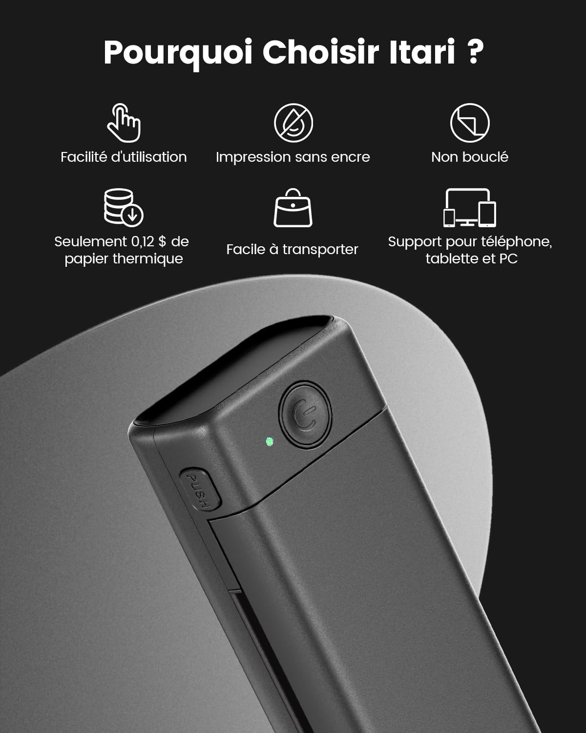 Itari M08F Imprimante Thermique A4 Portable Bluetooth USB