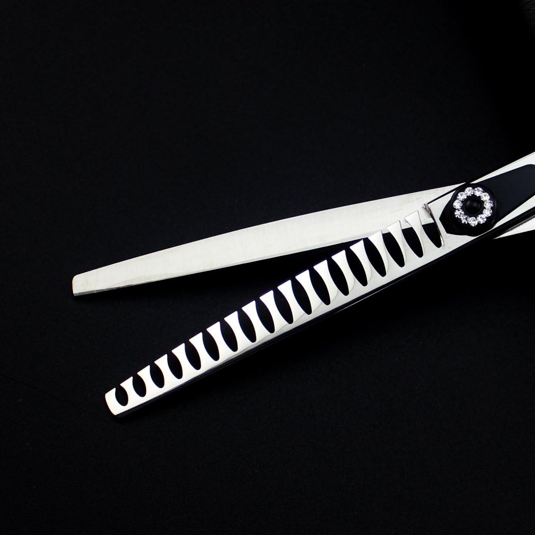 JIESENYU 7.0 in. Pro Pet Grooming Scissors Sharp Edges Cutting +2Curved +Thinning Scissors 4 PCS Set for Dog Grooming (Black)