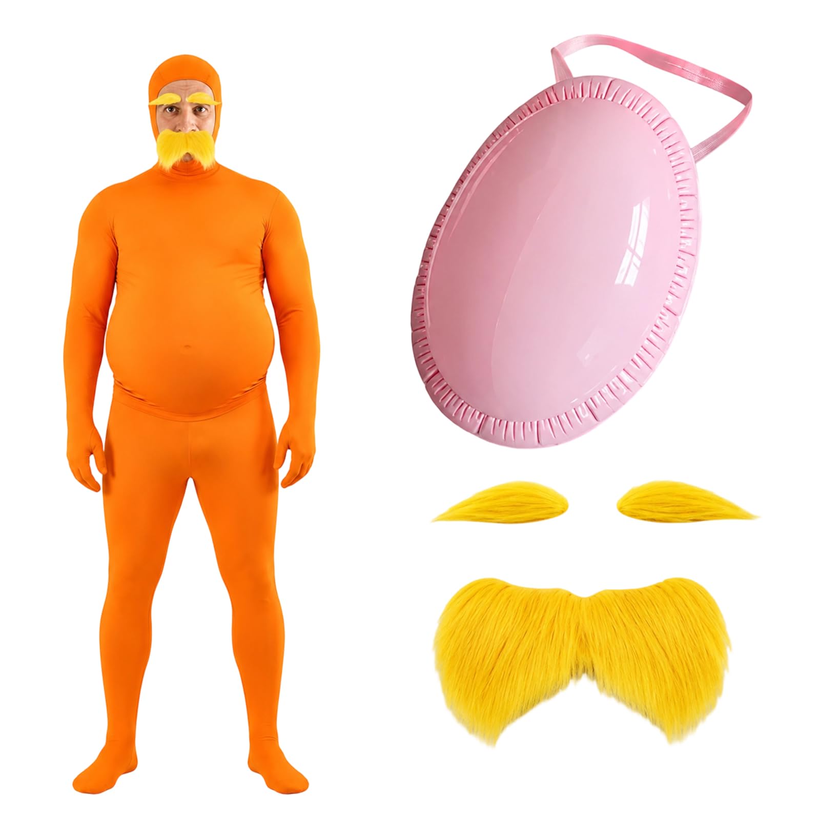 OBOVO 3 Pcs Orange Costume Set, Halloween Costumes with Onesie, Eyebrows and Mustache, Inflatable Belly, Unisex Outfits Set for Halloween Carnival Theme Party Cosplay 180