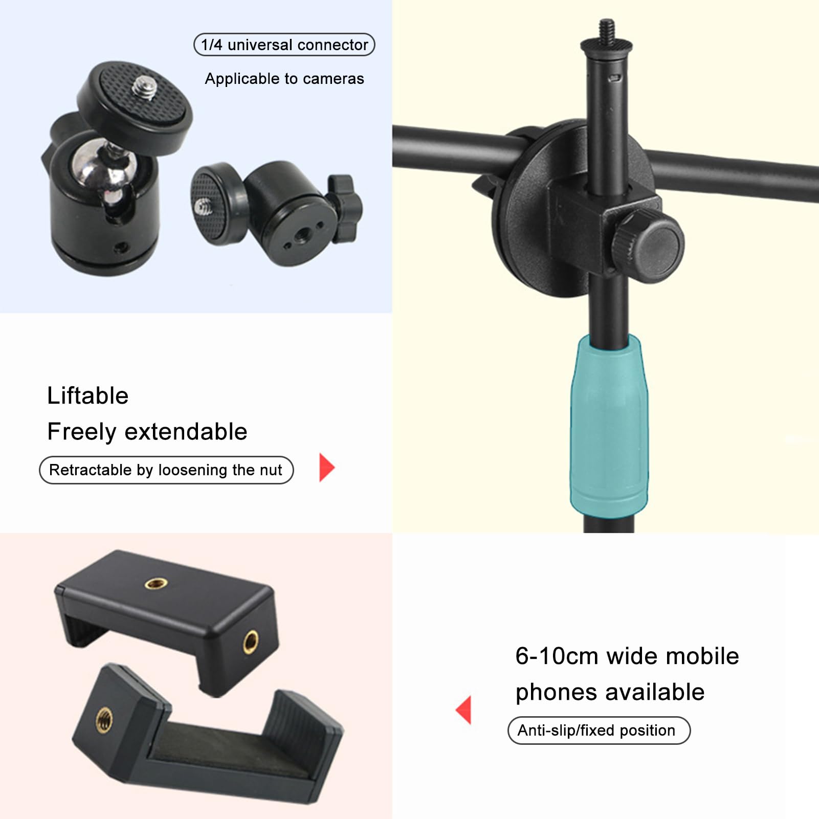 Aoresac Soporte de Mesa de Brazo de Brazo Ajustable con Soporte para Teléfono, Luces de Relleno de Cardáneo Desk Clask para Grabar Transmisión en con Soporte de Teléfono Flexible (C)