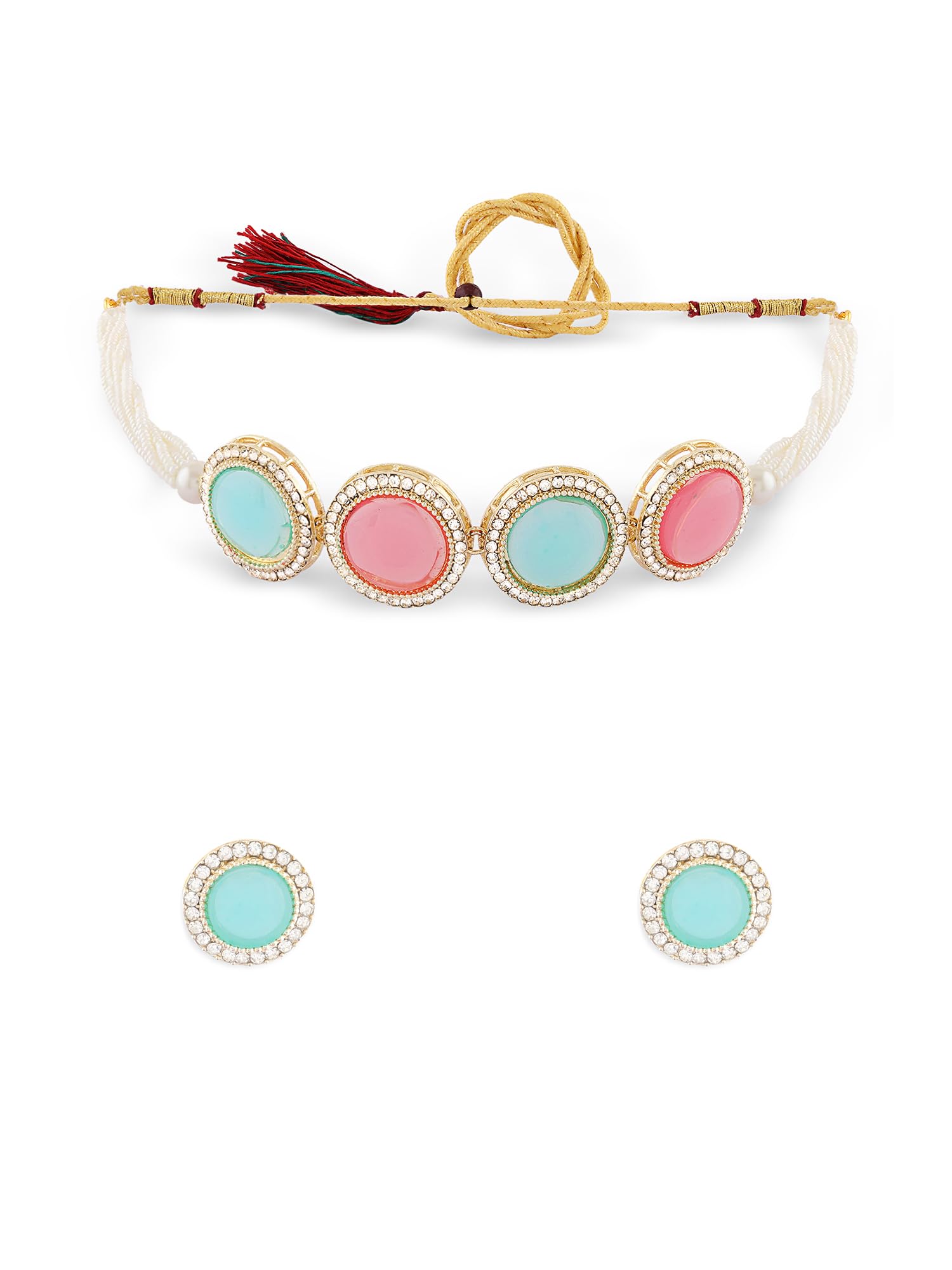 ZAVERI PEARLS Pink Turquoise Blue Stones Austrian Diamonds Multistrand Choker Necklace & Earring Set For Women-ZPFK17765 (B0CZXXY27H) Amazon Price History, Amazon Price Tracker