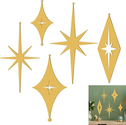 6 piezas de arte de pared de estrellas de hierro fundido, arte de pared de metal en explosión de estrellas, decoración de pared moderna de mediados