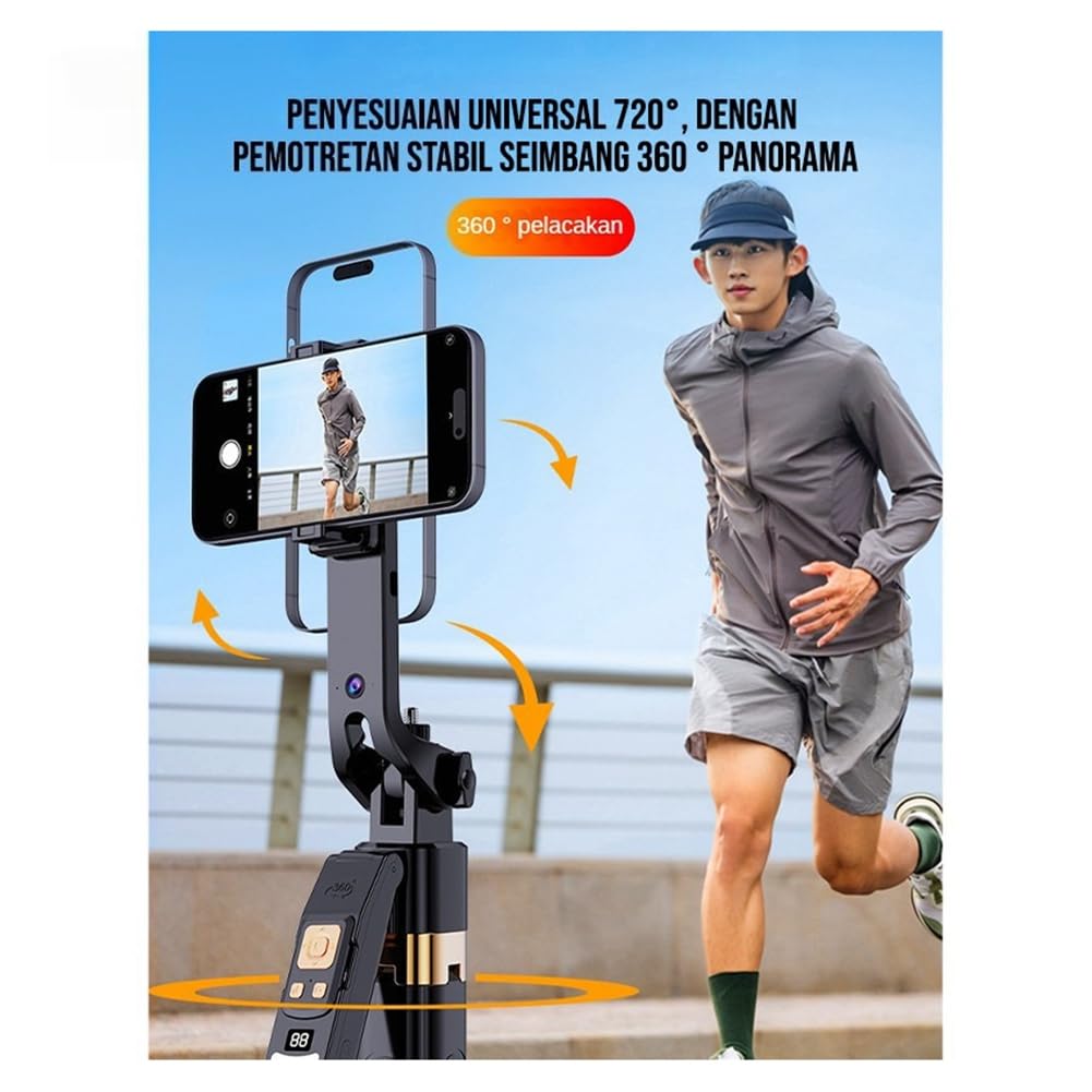 CL12P 180CM Bastone per Selfie Automatico con Tracciamento Facciale AI, Supporto Quad, Rotazione A 360 Gradi, Stabilizzatore Gimbal, Luce di Riempimento LED.