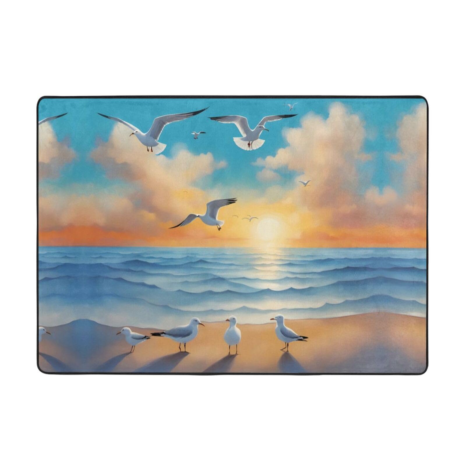 Tapis en tissu résistant aux taches flanelle grand format motif marin bord de mer