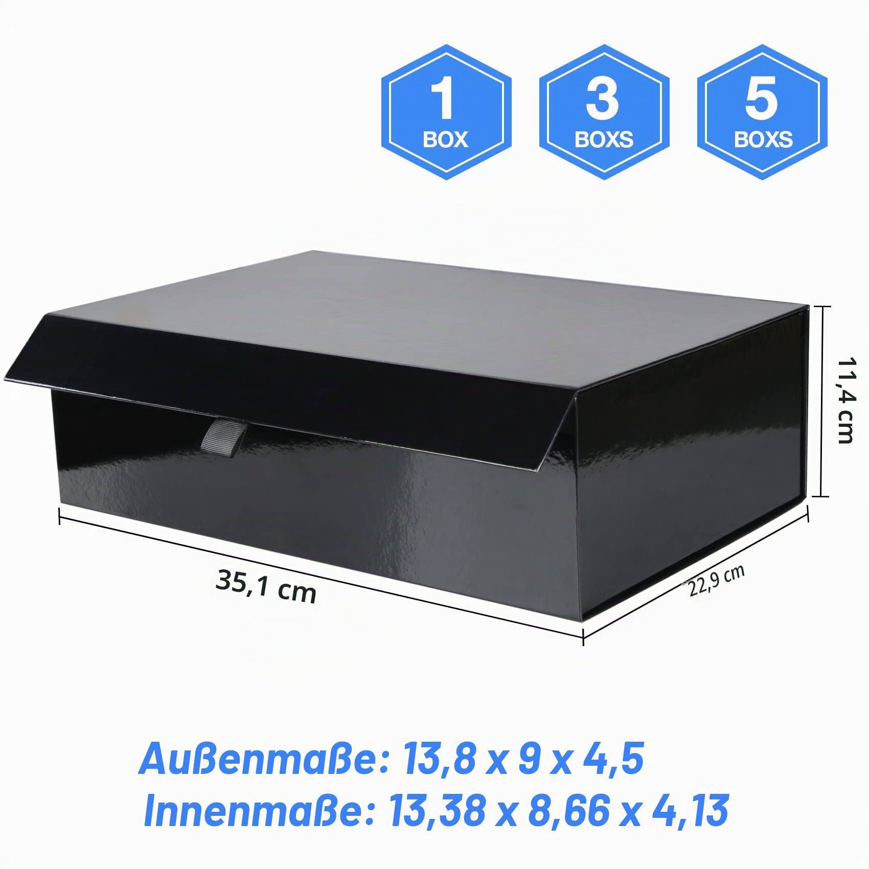Schwarze große Geschenkboxen für Geschenke mit Magnetverschluss-Deckel, 35,1 x 22,9 x 10,9 cm, rechteckig, Hartkarton, große Geschenkbox für Männer (1 Stück) Bürobedarf & Schreibwaren