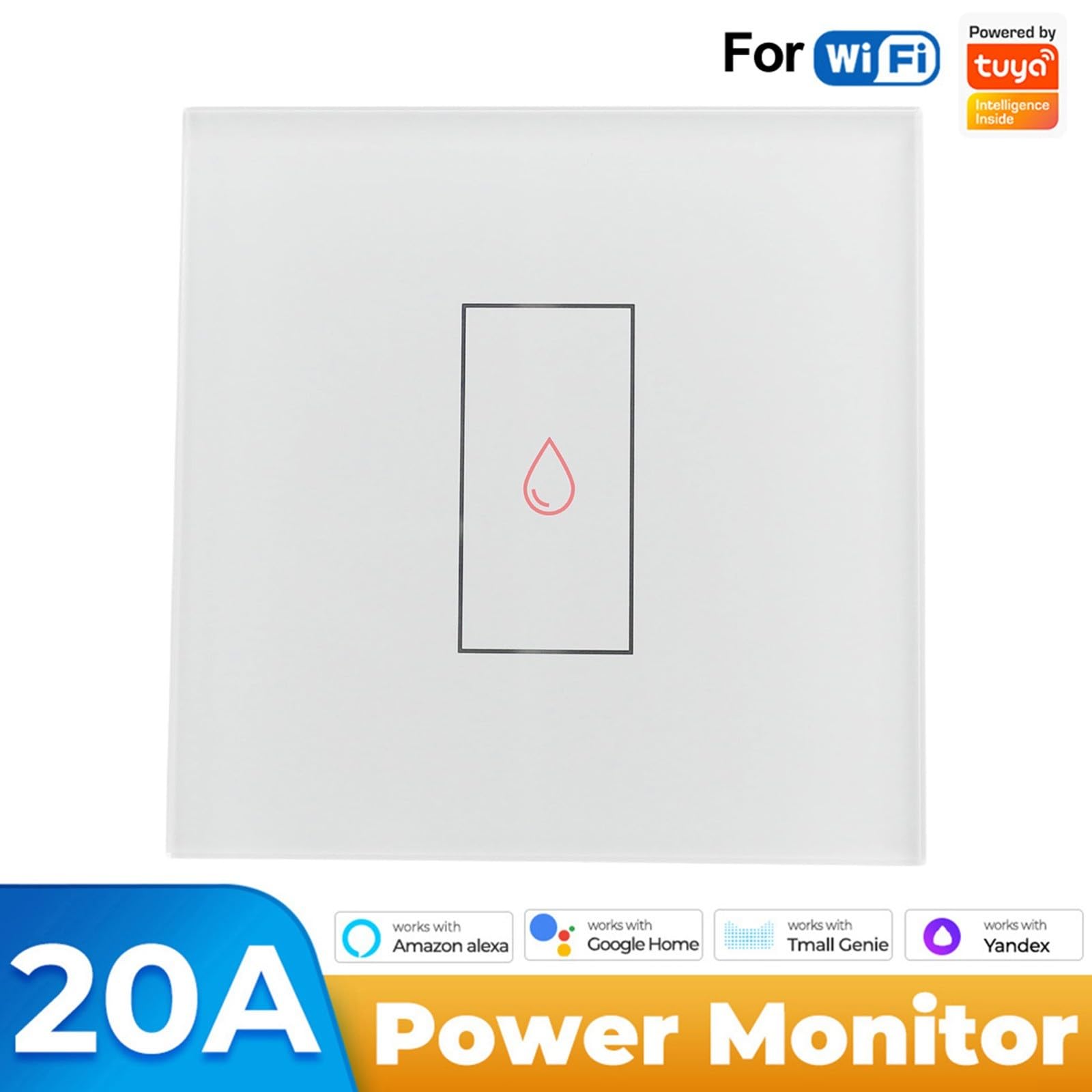 Wifi Power Monitor for Tuya Smart Water Heater Boiler Switch, Energy Reports, Backlight Option (White)