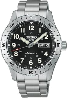 SEIKO HDB006K1 Men's 5 Sports Field Automatic Watch, Black Dial, Stainless Steel Bracelet, Day-Date Display, Hardlex Crystal, 100M Water Resistant