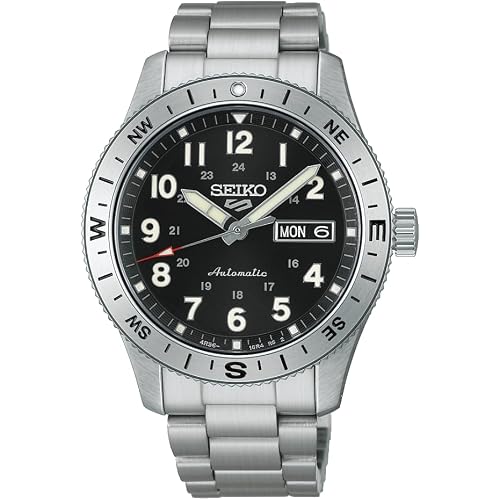 SEIKO HDB006K1 Men's 5 Sports Field Automatic Watch, Black Dial, Stainless Steel Bracelet, Day-Date Display, Hardlex Crystal, 100M Water Resistant