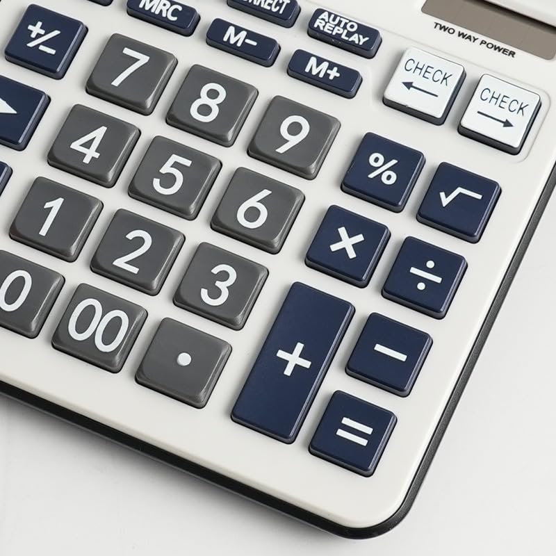 Image of 12-Digit Desktop Calculator with 120 Steps Check & Correct | Large LCD Display, Big Buttons, Dual Solar & Battery Power | Durable Business Office Calculator for Home, School (White)