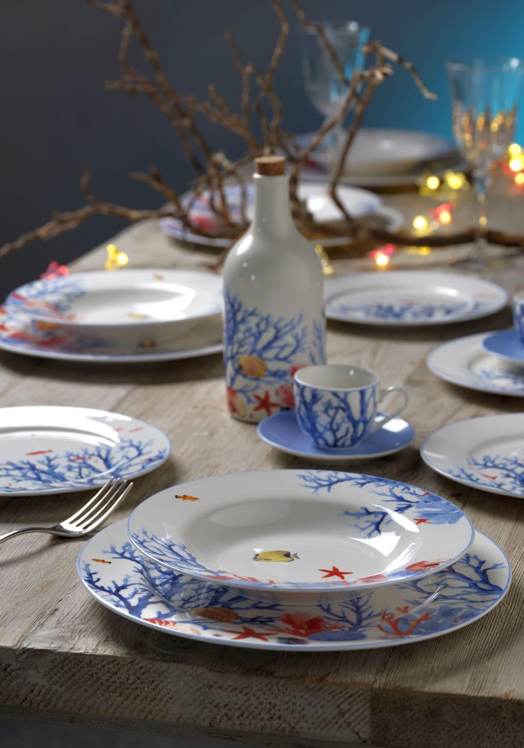 Nàvel Lot de 18 assiettes de plage Thème marin Collection Ocean Ø 21,5 cm, Ø 20,4 cm et Ø 26,5 cm Boîte lithographiée