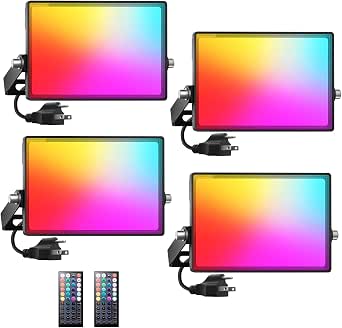 Onforu LED Flood Light Outdoor 300W Equivalent, 30W Color Changing RGBW Floodlight with Remote, 2700K Warm White IP66 Stage Lighting Indoor Uplights for Events, Uplighting for Party 4 Pack