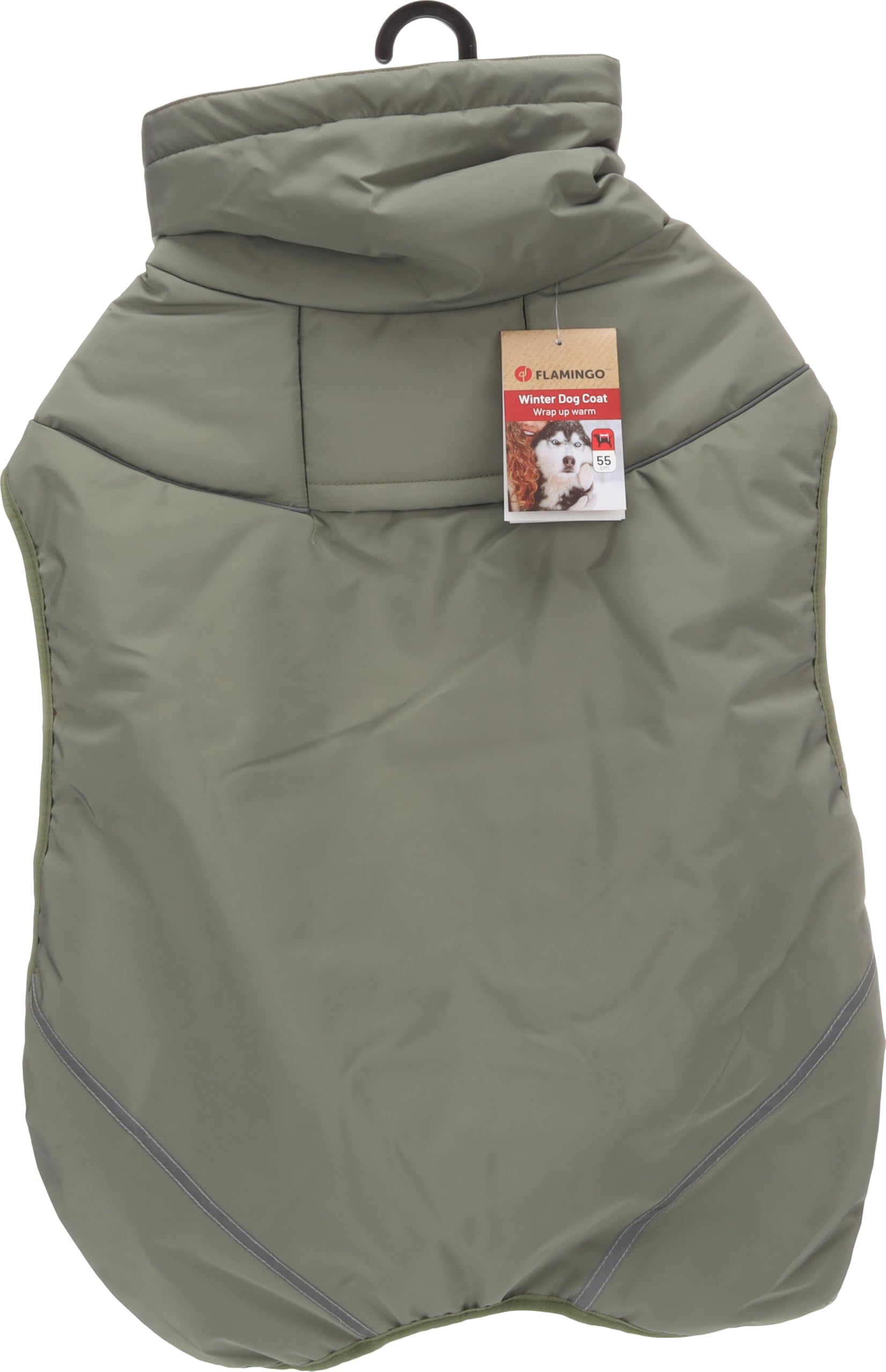 Flamingo Cujo Winter Coat for Dogs Green - Size 55 cm (A: 55 cm, W: 58 cm, C: 64-74 cm) - Ideal for Border Collie, Cocker Spaniel, Labrador, Vizsla and Beagle