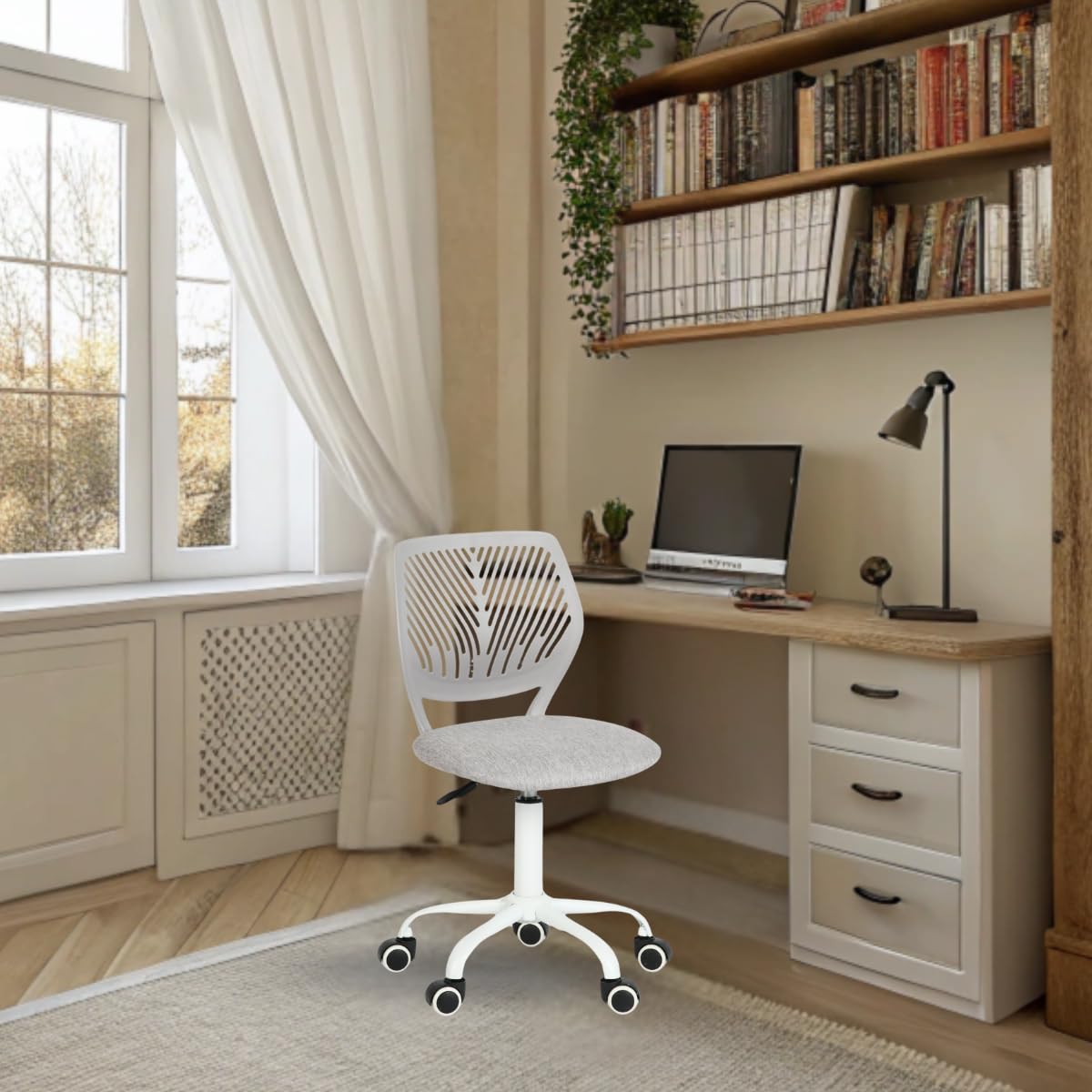 FurnitureR Teenage, Height Adjustable Armless Task, Colourful Study for Home and Computer, Ergonomic & Swivel Office Chair, 40,5 x 44 x 87 cm, Morandi Grey, Metal, 44 x 40 x 87 cm