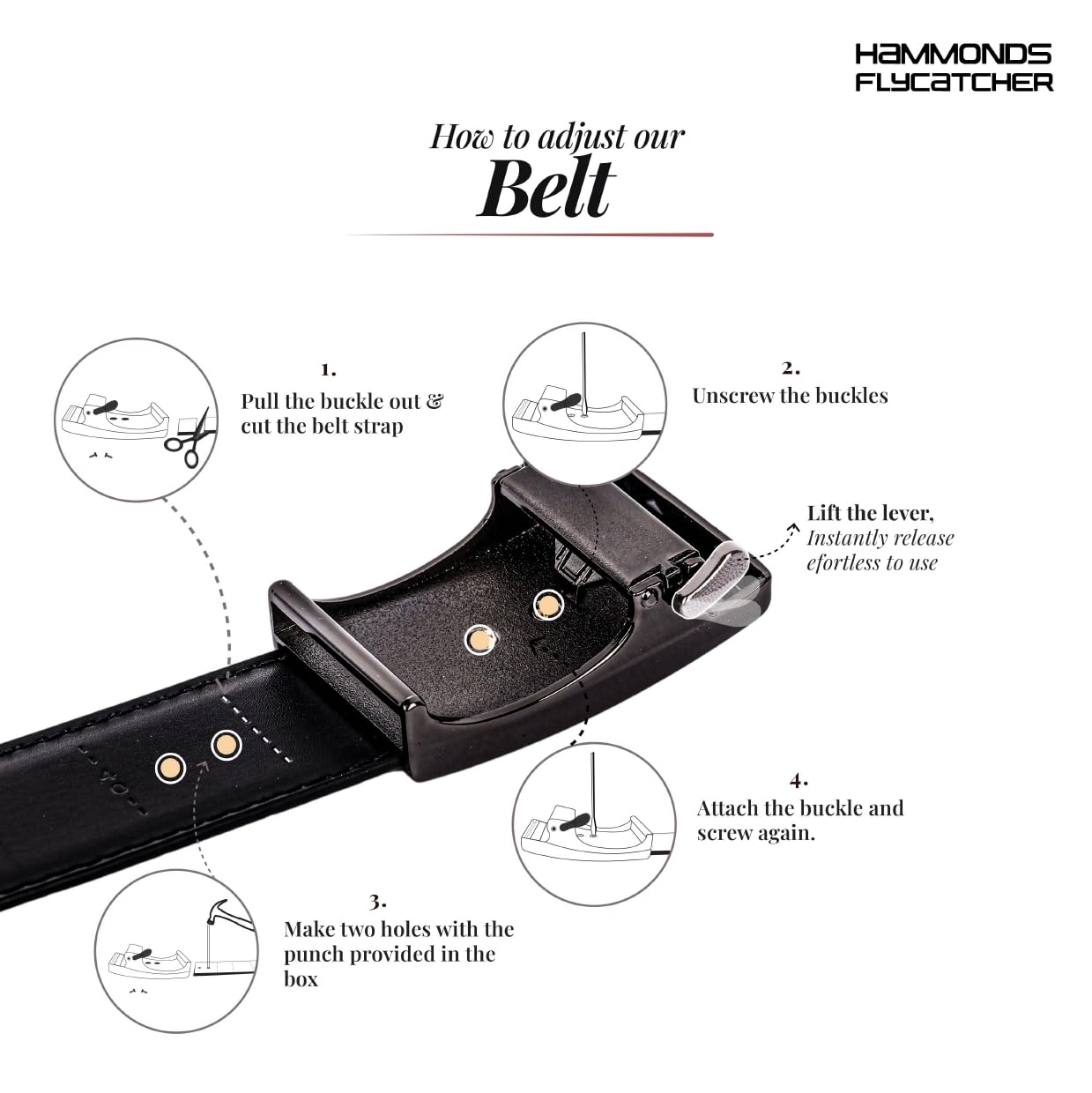 HAMMONDS FLYCATCHER Genuine Leather Belt for Men, Premium Leather Belt with Auto Lock mechanism, Mens Belt Leather Branded with Slide Lock, Stylish Hidden Tail Design for Everyday Wear - Croc Black - Image 4 thumbnail