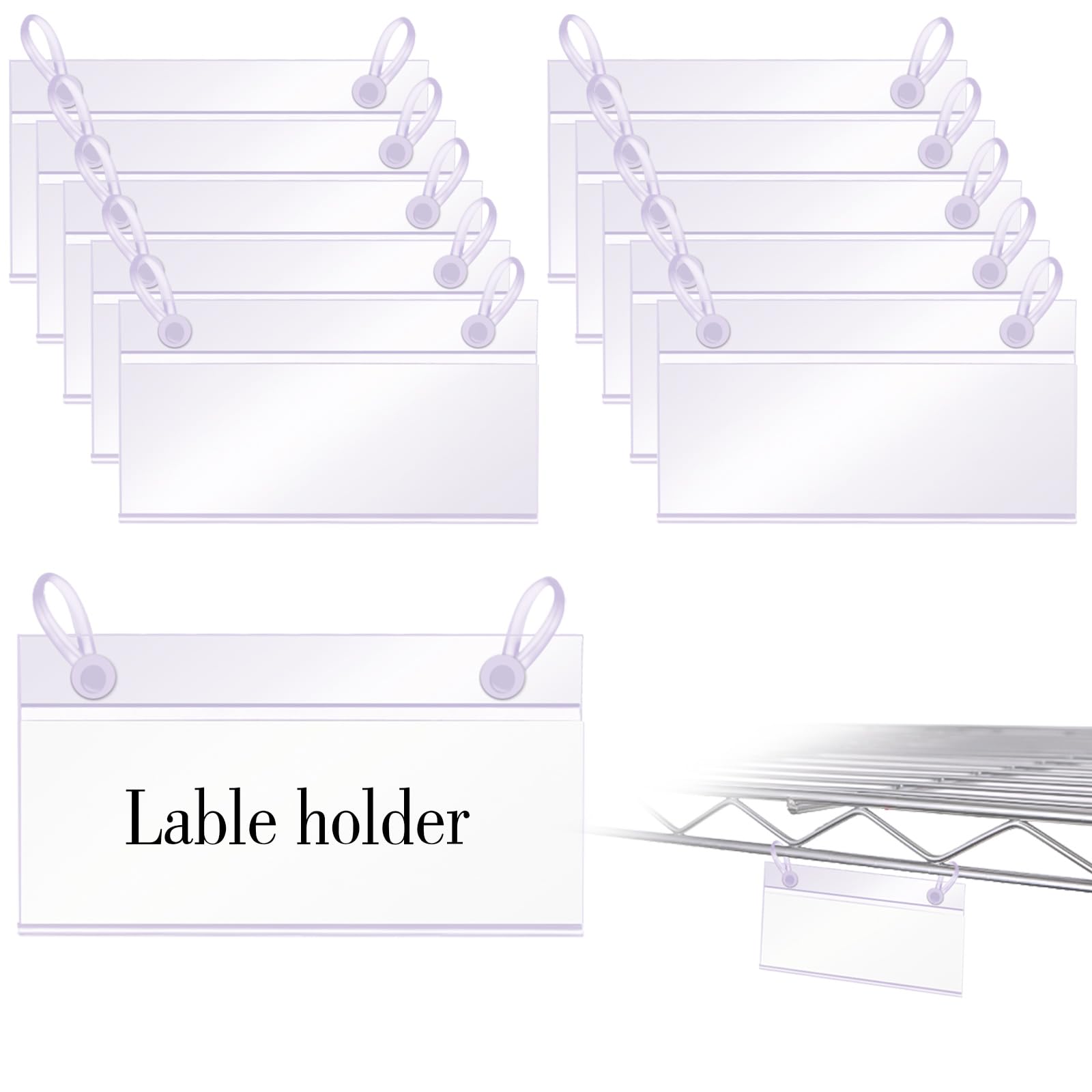 ELEMGULY Basket Label Holders, 40PCS Plastic Basket Label Clips with Easy Button Lock Design, Wire Shelf Label Holder Wire Rack Display Holder Price Sign for Home Market (40pcs Label Paper Included)
