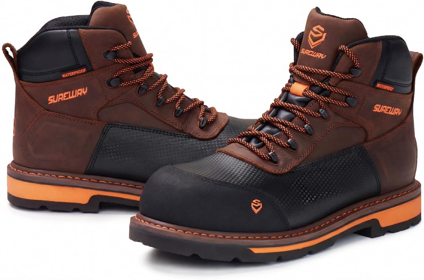 SUREWAY Men's 6" Soft/Composite Toe Heavy Duty Waterproof Work Boot GoodyearWelt Oil/Slip Resistant Dual-Density Comfortable Outsole Crazy Horse Leather EH Construction Industrial Safety Work Boots