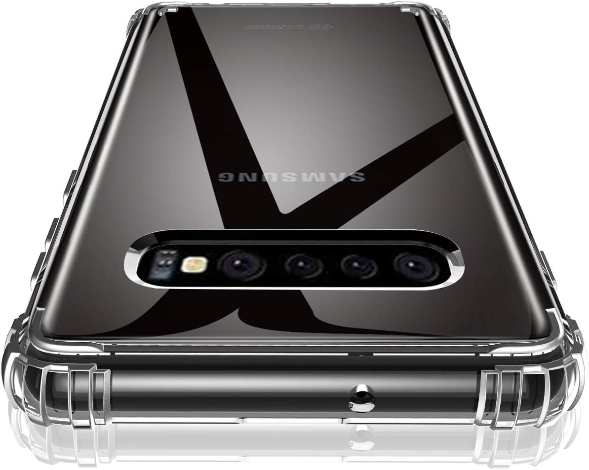 Hocase Galaxy S10 Plus Case, Clear Hard Plastic Back Cover+Shockproof TPU Rubber Bumper Corners Hybrid Slim Protective Case for Samsung Galaxy S10 Plus (SM-G975U) 6.4" Display 2019 - Crystal Clear