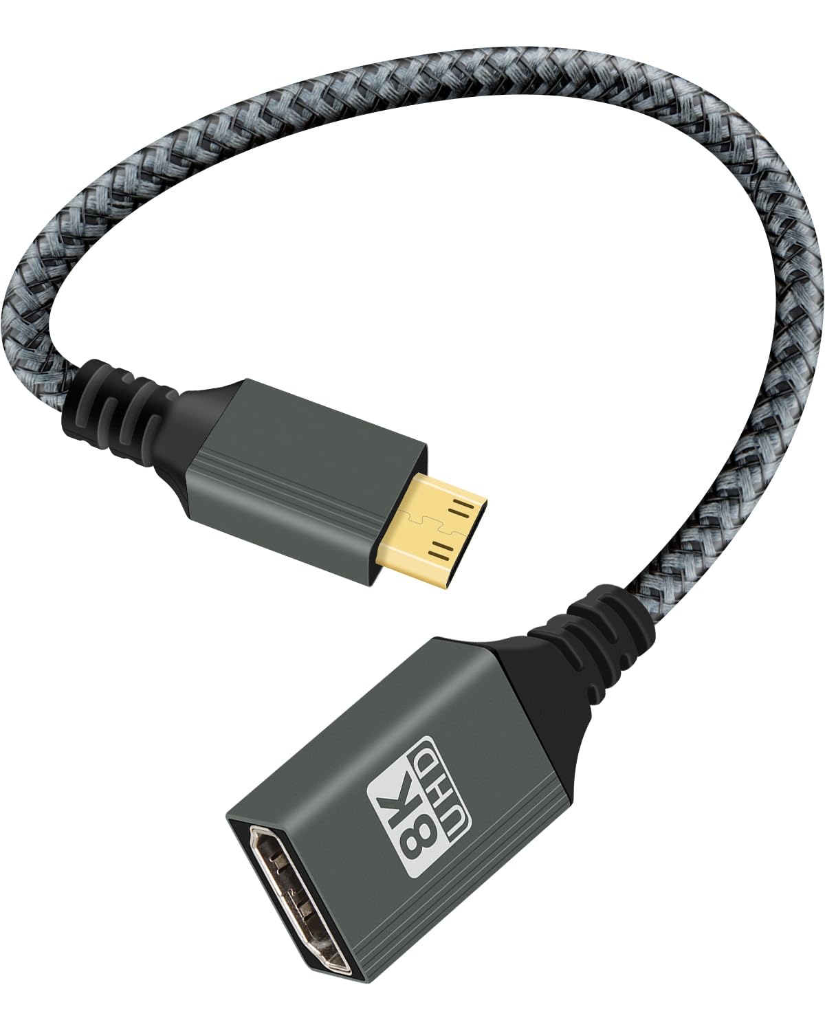 RIIEYOCA 8K HDTV 2.1 Mini-HDTV-Adapterkabel Stecker auf Buchse, 8K bei 120 Hz, 48 Gbit/s, Mini-HDTV-Kabel Stecker auf Buchsemit Nylongeflecht, kompatibel mit GoPro/Nikon/Canon/Sony (15 cm)