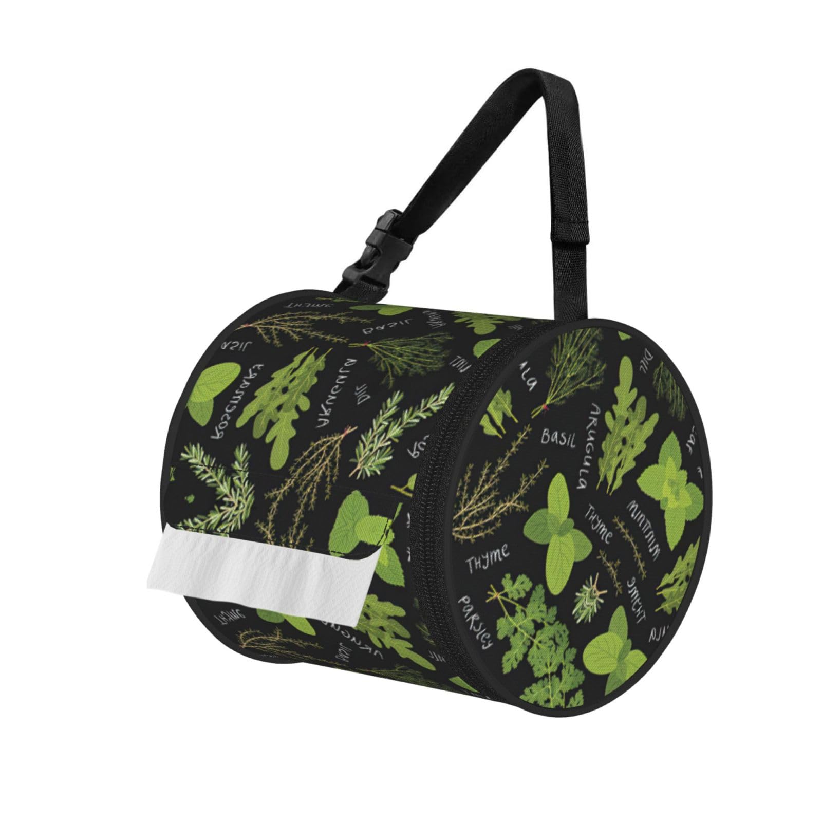 Basil Thyme Dill & Rosemary Printed Toilet Paper Holder Bag, Adjustable Strap Roll Paper Organizer for Car Kitchen Outdoor