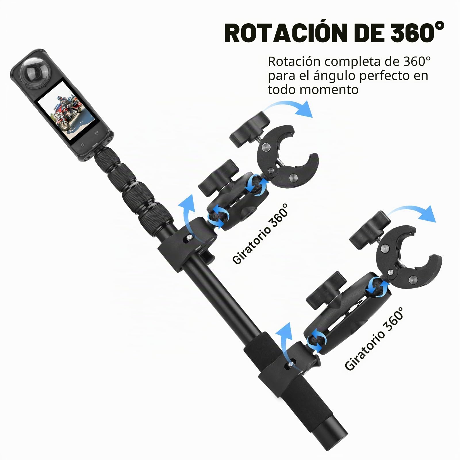 BRDRC Soporte de motocicleta para Insta 360 X4 X5, soportes de abrazadera de manillar de bicicleta de 59 pulgadas, kit de palo selfie invisible para Insta360 X5 X4 X3 X2 X ONE, para DJI OSMO 360, para