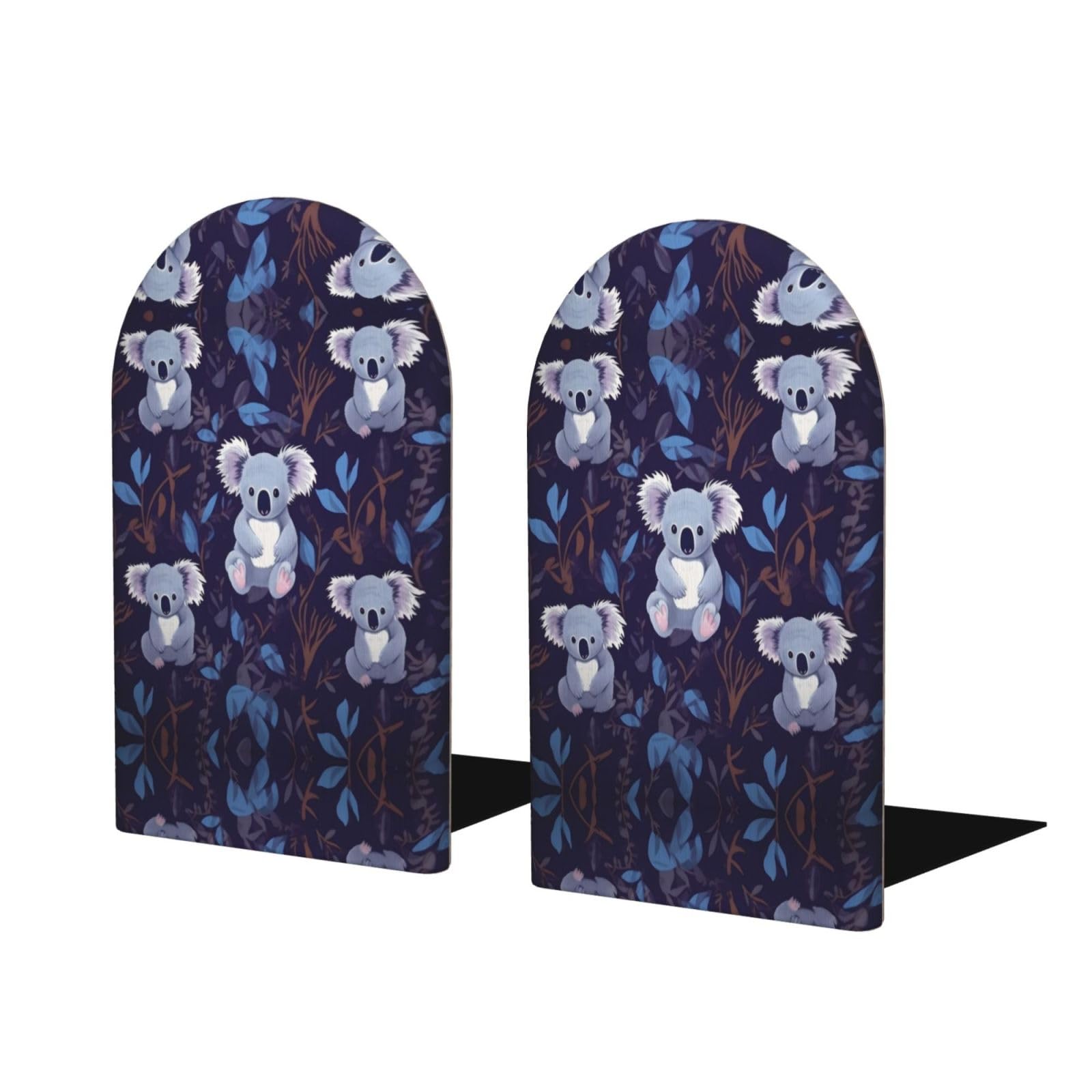 Lovely Koala Stylish Bookends with Full-Print Design Durable Wooden and Metal Bookend Set for Home, Office