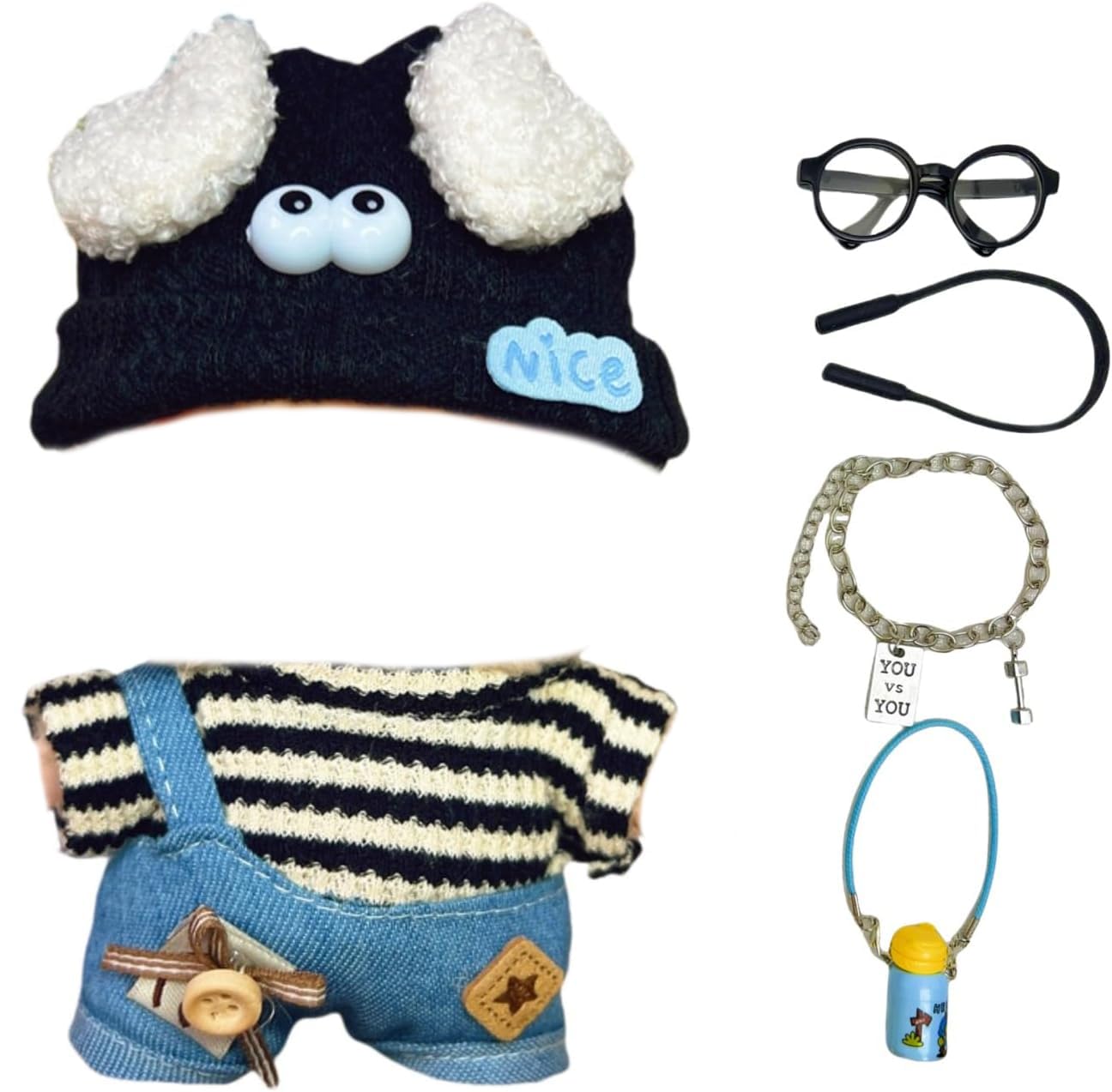 Used for Labubu Doll Outfit Clothes Designer Set,Compatible with Labubu Clothe Accessories for Doll (Black and White Stripe Set)