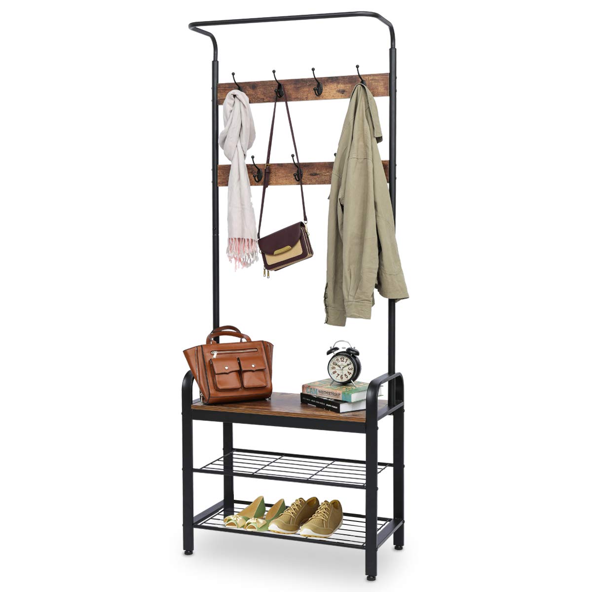 Buy Coat Rack Shoe Bench, 4 in 1 Design Coat Rack Hall Tree with Bench and Shoe Storage