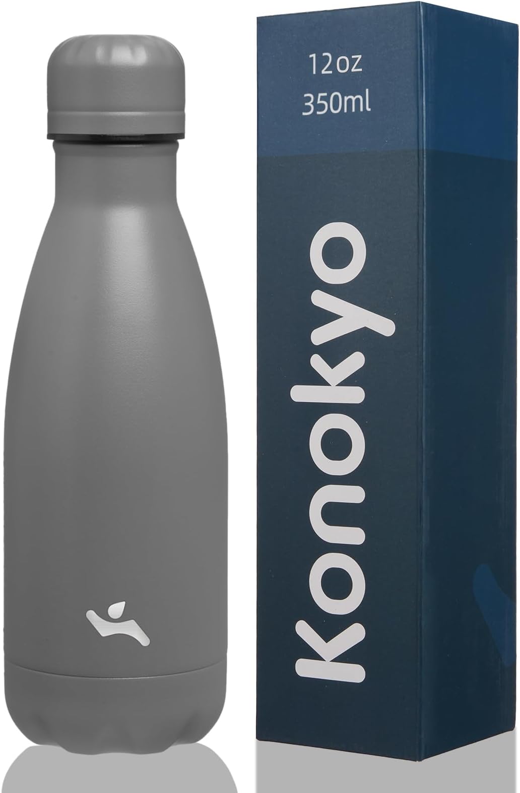 Konokyo Insulated Water Bottles,12 oz Double Wall Stainless Steel Vacumm Metal Flask for Sports Travel,Gray