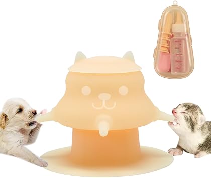 230ML Puppy Bottles for Nursing Puppy Milk - Puppy Feeder Premium Silicone Nursing Station with 4 Nipples - Miracle Nipple for Multiple Puppies, Rabbits, Kittens Bottle Feeding Kit