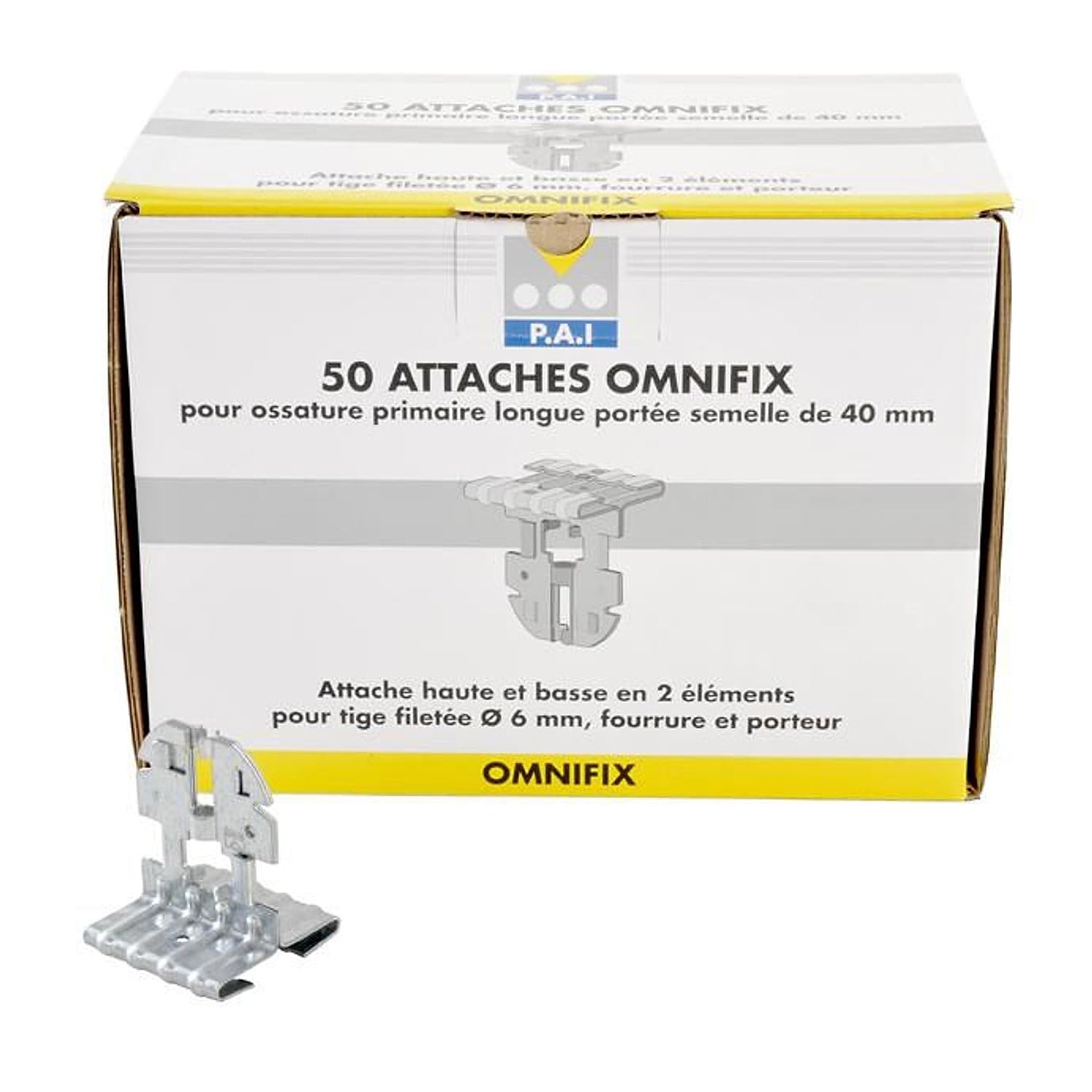 PAI Boite de 50 - Cavalier attache OMNIFIX 2en1 pour profil I ossatures longue portée - Accessoires isolation : plafond et cloison