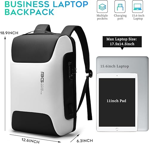 Miniatura 5 de BANGE Mochila antirrobo con puerto de carga USB, mochila de negocios ligera para hombres y mujeres.., Blanco (dos bolsillos para el trabajo),