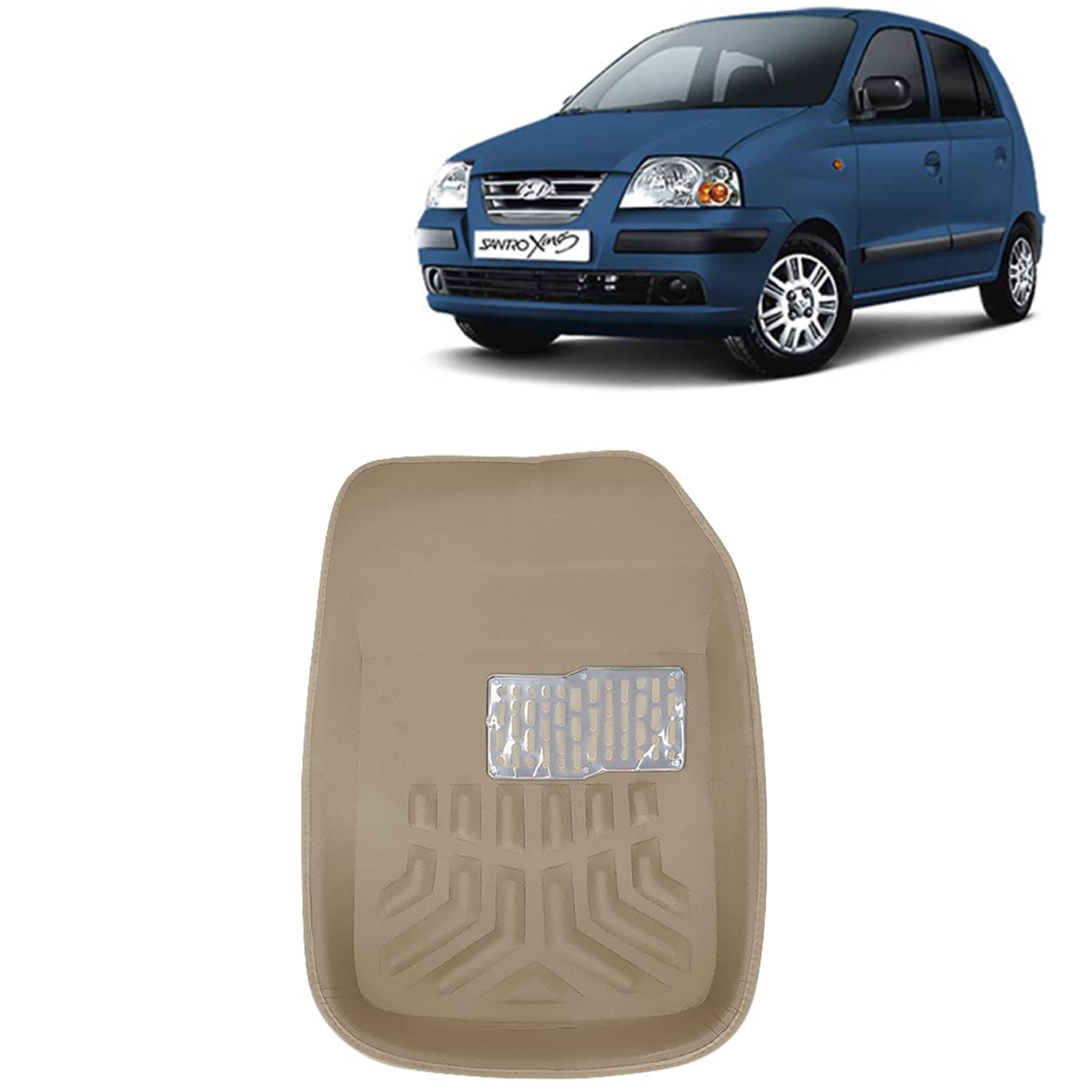 KINGSWAY® 4D Car Floor Foot Mats Compatible with Hyundai Santro Xing (Year 2003-2018) - Complete Set of 3 Pieces, Top-Notch PVC Material, Washable, Beige