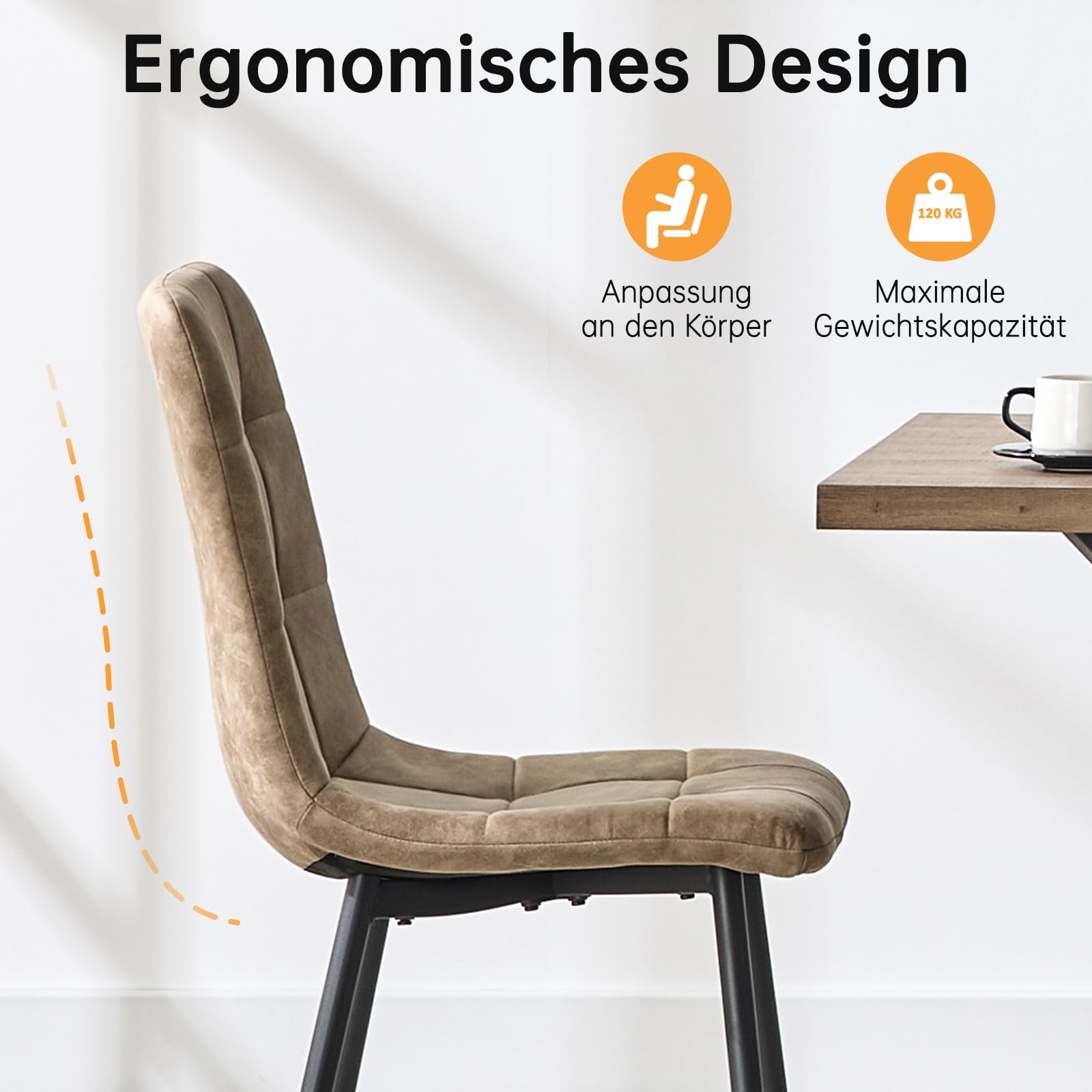 Technisches Tuch Esszimmerstühle 4er Set,Gelblich braun