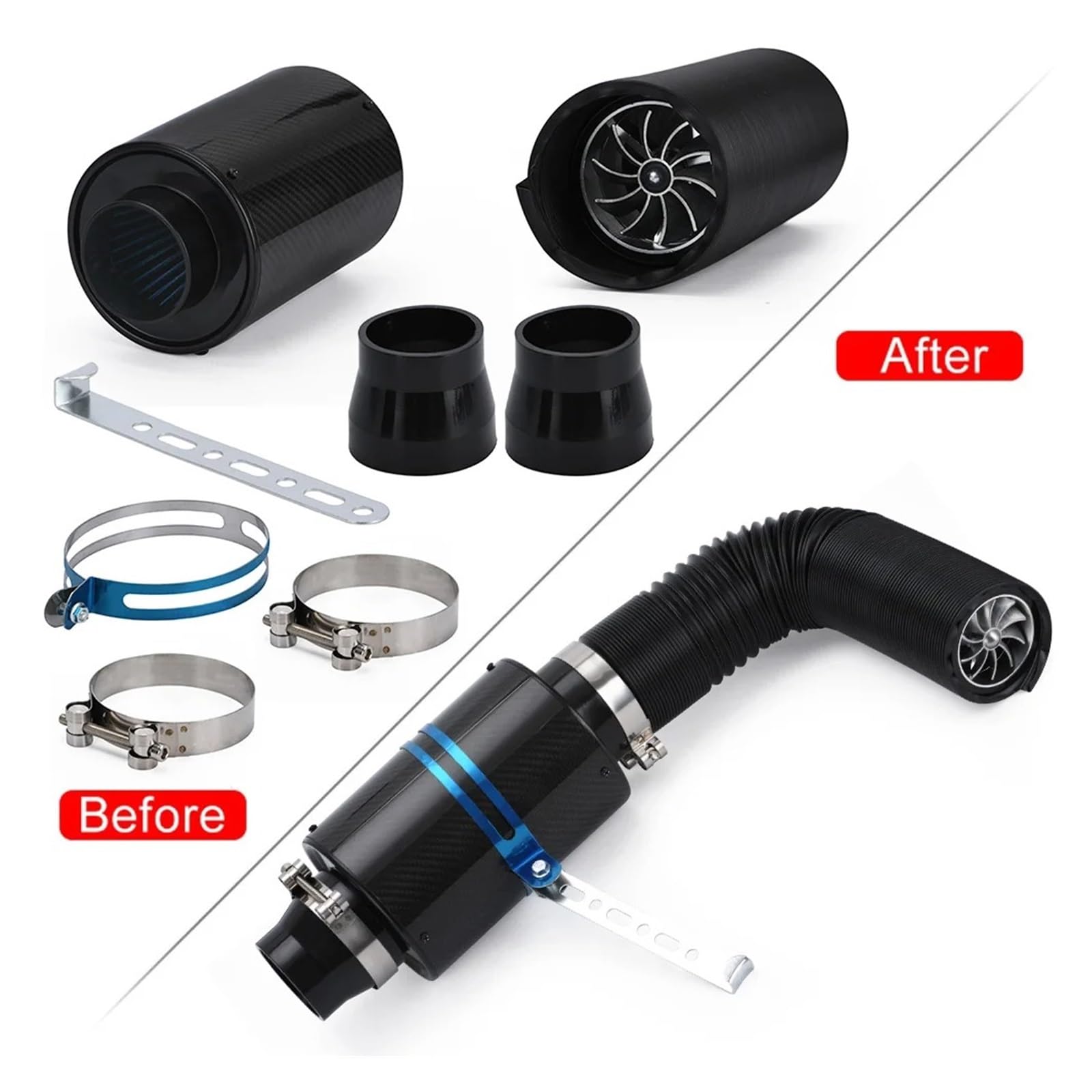 De Entrada Aire Frío Universal Para Coche 3 "con Ventilador Carreras Kit Filtro Inducción Alimentación En Fibra Carbono Caja Manguera Admisión Aire