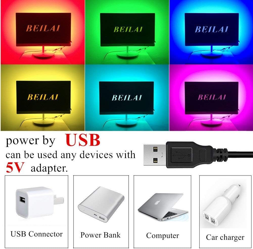 Topled Light LED TV USB Backlight Light Kit,Computer RGB LED Light Strip Mini Kit, Multicolor RGB LED Tape bias Lighting Strip Kit With Remote Controller(USB Backlight Kit)