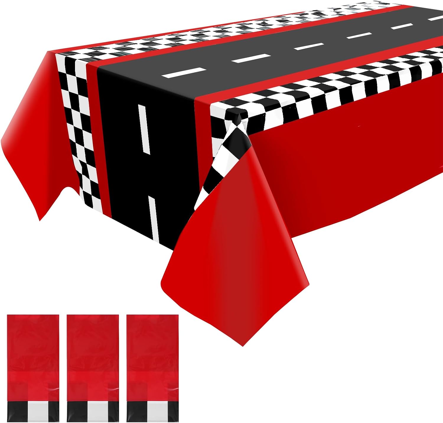 3PCS Racing Car Plastic Tablecloths,Race Car Birthday Party Decorations,Cars Birthday Decorations,Race Car Themed Rectangular Tablecloths,Racetrack Table Runner Table Covers Checkered Car Theme