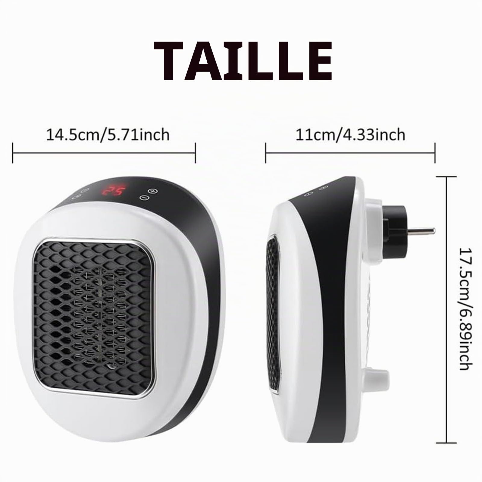 Réfacteur portable Lunaheater - chaleur en céramique instantanée en 30 secondes, mini radiateur d'espace 600 W avec bougie rotative, thermostat réglable, affichage LED et télécommande (White)