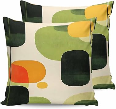 Outdoor Waterproof Pillow Covers Abstract Ombre Green Yellow Geometric Set of 2 Pillowcases for Patio Modern Style Decorative Cushion Cases for Couch Sofa Bench 18 x 18 Inches