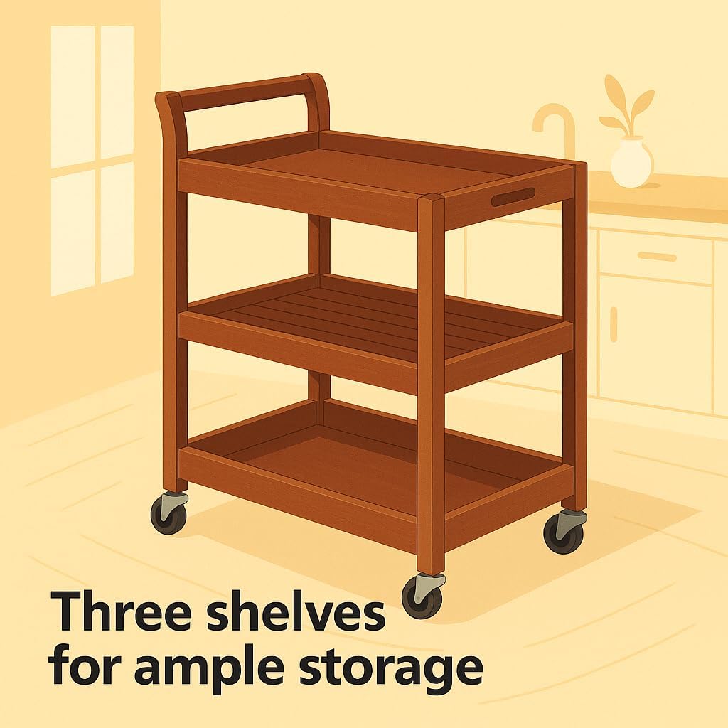 Ergode Albert Entertainment Cart, Elegant Walnut Finish, Rolling Bar Cart with Removable Serving Trays and Open Shelves, Mobile Storage Solution for Kitchen, Dining Room, or Living Area