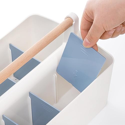 Miniatura 7 de Frcctre Paquete de 2 organizadores portátiles de plástico con asa, apilables, 8 ranuras, organizador de almacenamiento con divisores ajustables para