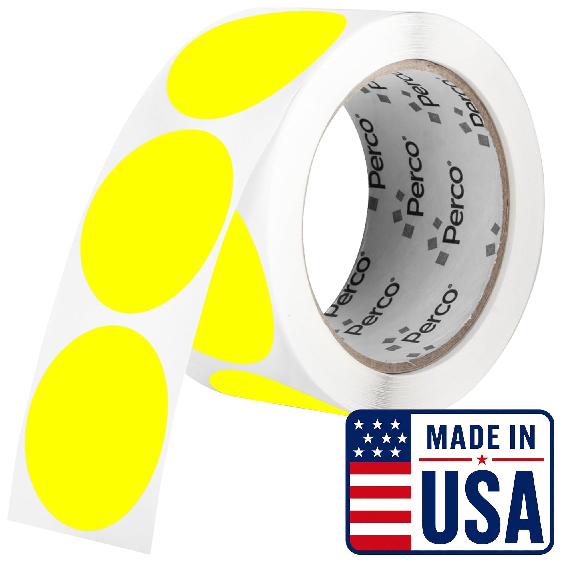 Perco Neon Yellow Round Circle Dot Sticker 2-Inch Labels with Perforation for Easy Tear-Off, 500 Stickers per Roll - Price Stickers, Notes, Alerts &amp; Warning Labels, High Visibility—Made in USA