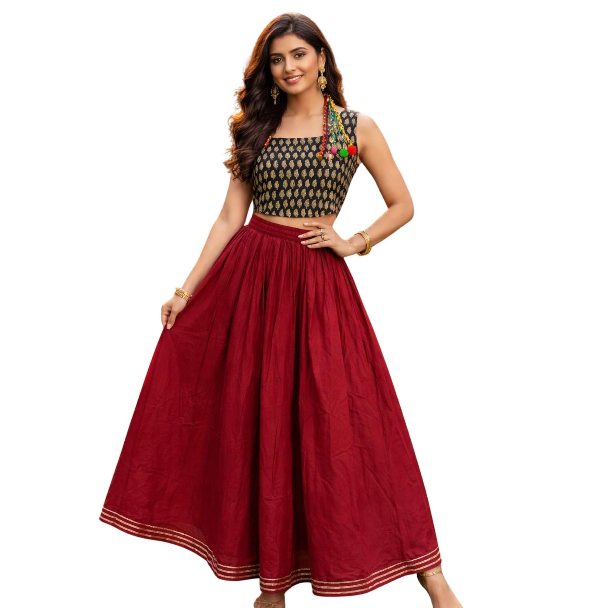 silk and soul Women Printed Top and Skirt Co-Ord Set | Sleeveless Cotton Top & Skirt Western Two Piece Summer Dress Casual Party Vacation Wear Outfit for Women|Red,S-picture-26