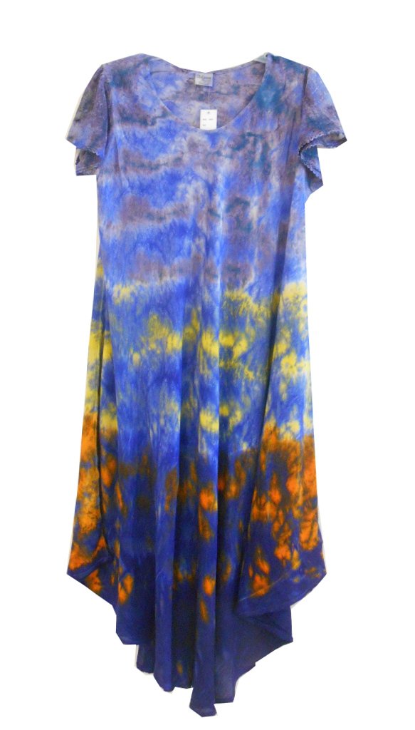 Lightweight Embroidered Cotton Tie Dye Dress with Flutter Sleeve