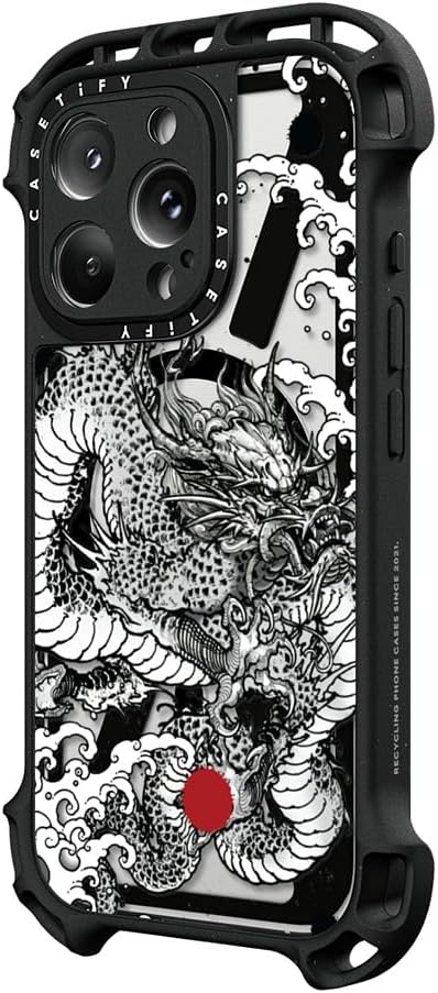 CASETiFY Ultra Bounce Case for iPhone 16 Pro Max [Shockproof / 32.8 ft. 10X Military Grade Drop Protection/Compatible with Magsafe] - Power Dragon - Clear Black