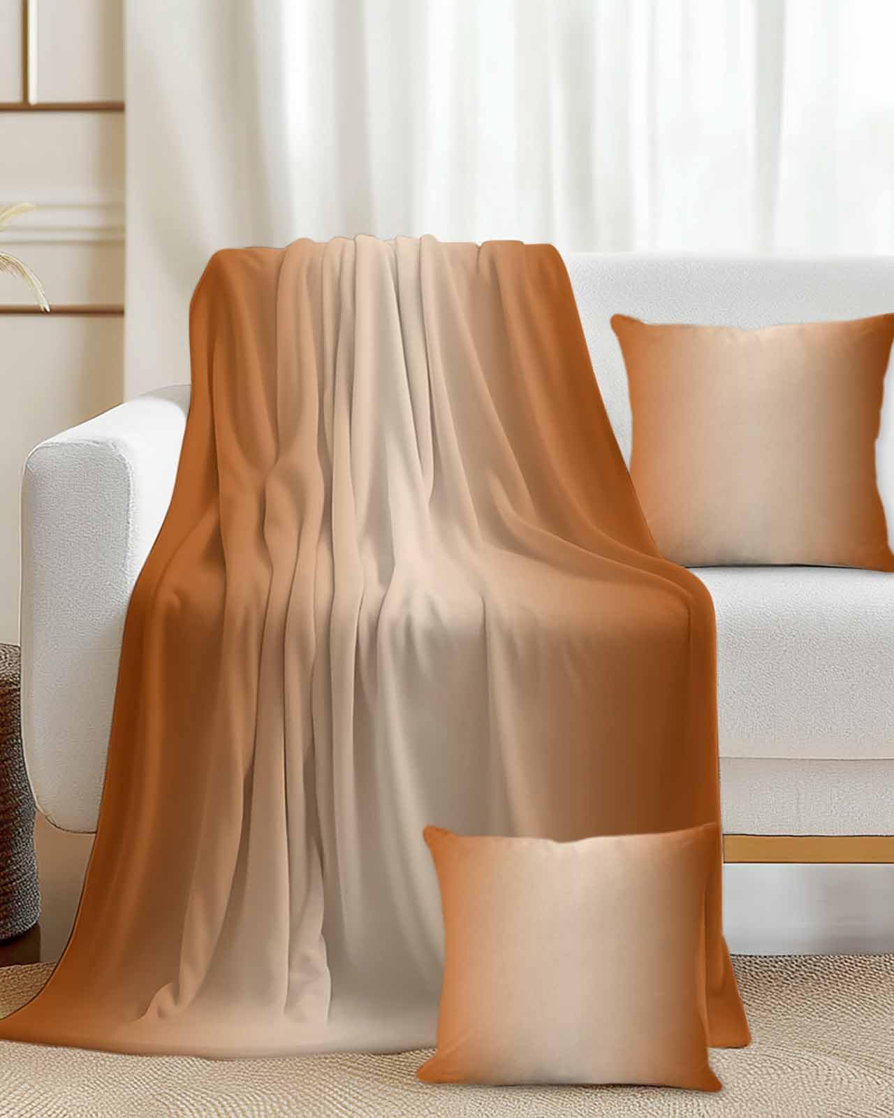 LBCASA Throw Blanket 40"x50" with 2 Pillow Covers 18"x18", Burnt Orange Ombre Fuzzy Soft Flannel Fleece Throw Blanket, Farmhouse Orange Color Gradient