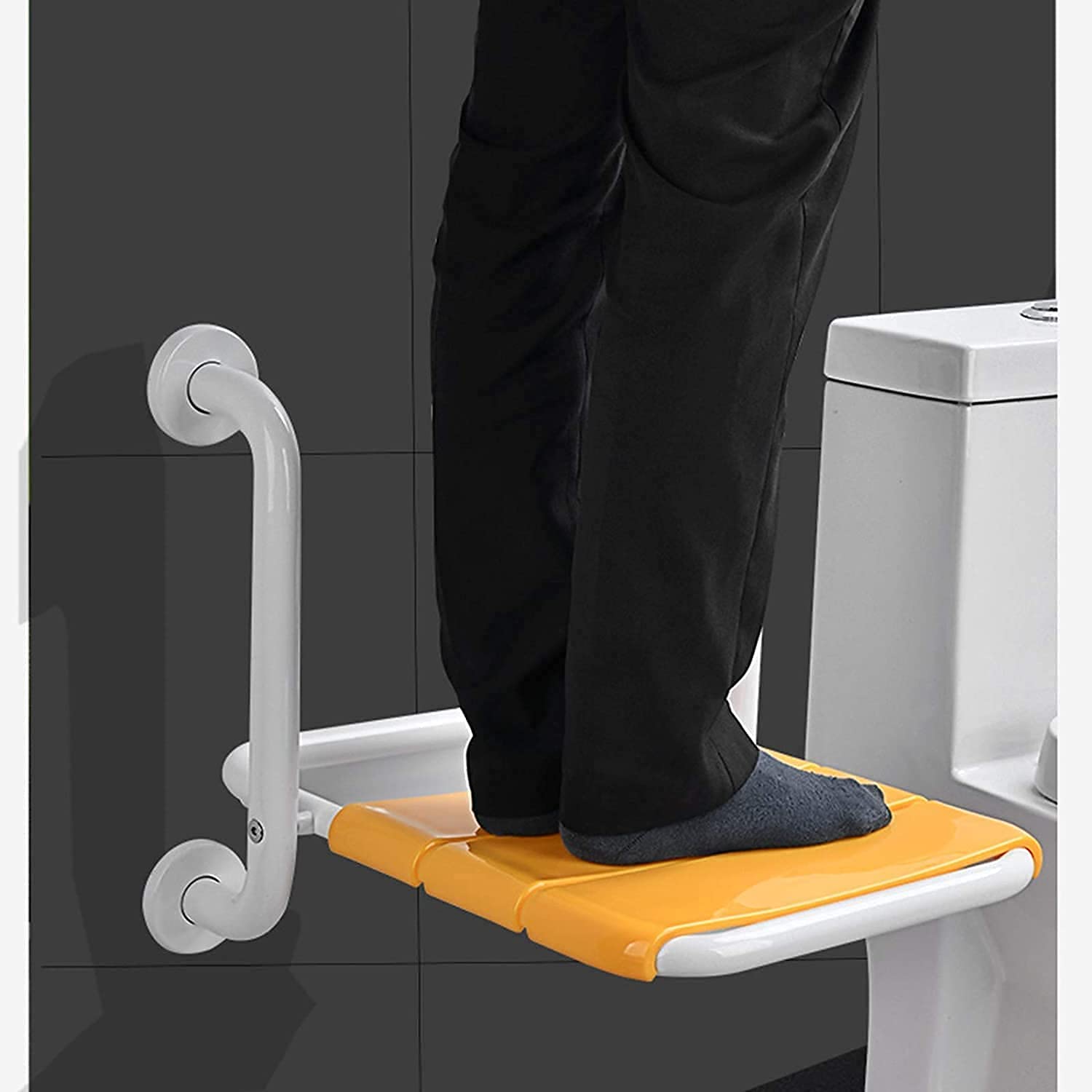 Maniglione di Sicurezza Pieghevole per Bagno, in Acciaio Inox, Antiscivolo E Anticaduta, Ausilio per La Vita Quotidiana, Ausilio per La Mobilità per Disabili, Bianco, 42,Yellow-42X35X44Cm