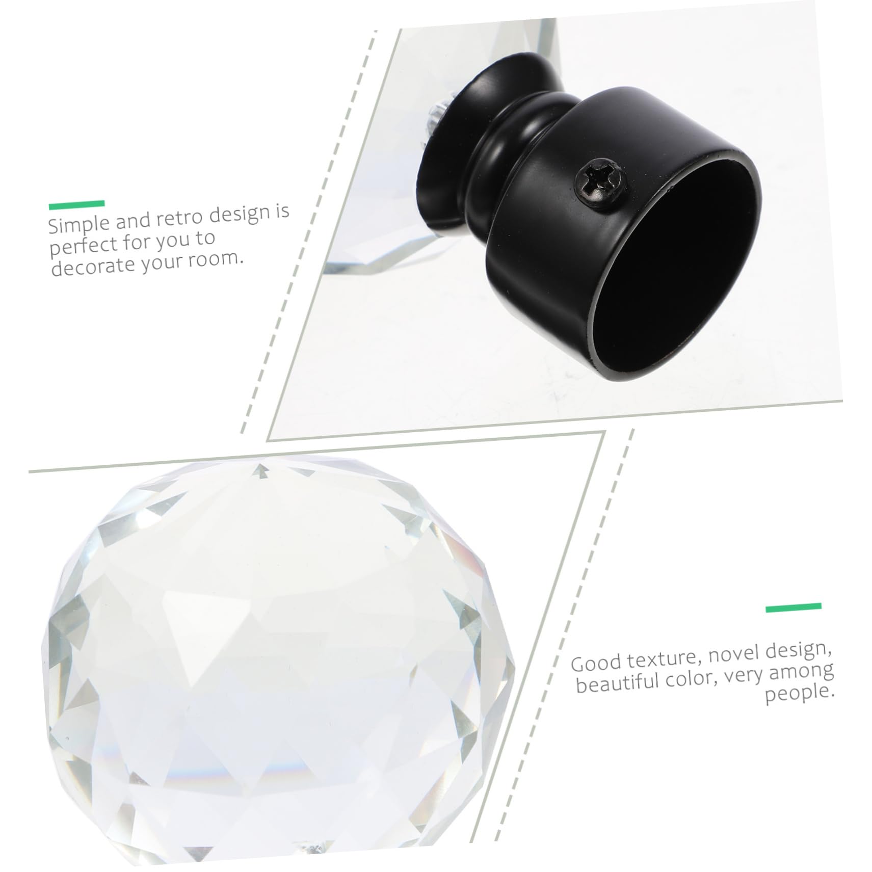 Veemoon Embouts de Tringle à Rideaux en Cristal, Lot de 2, Fer Noir | Style Simple Rétro, pour Maison et Chambre, Accessoires de Finition pour Tige de Rideau